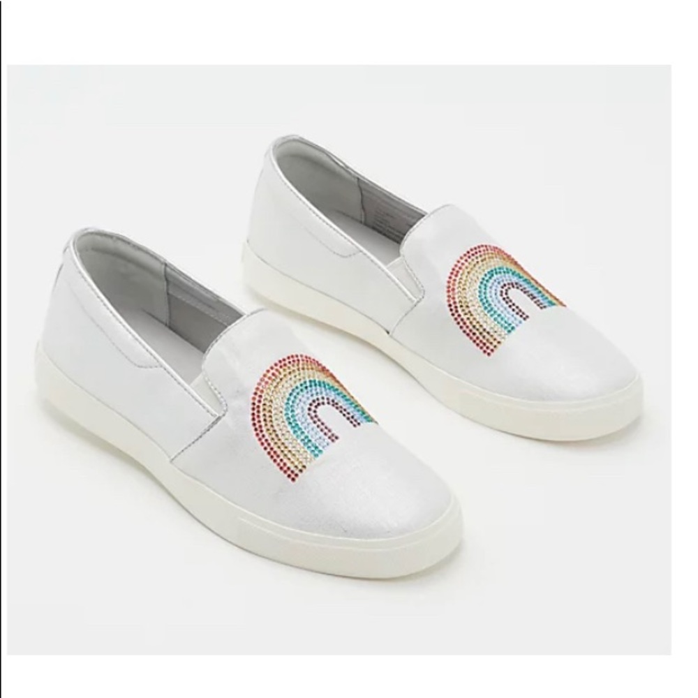 Katy Perry Novelty Rainbow Flats. Women’s Size US 7.5  Silver Metallic.#artteach